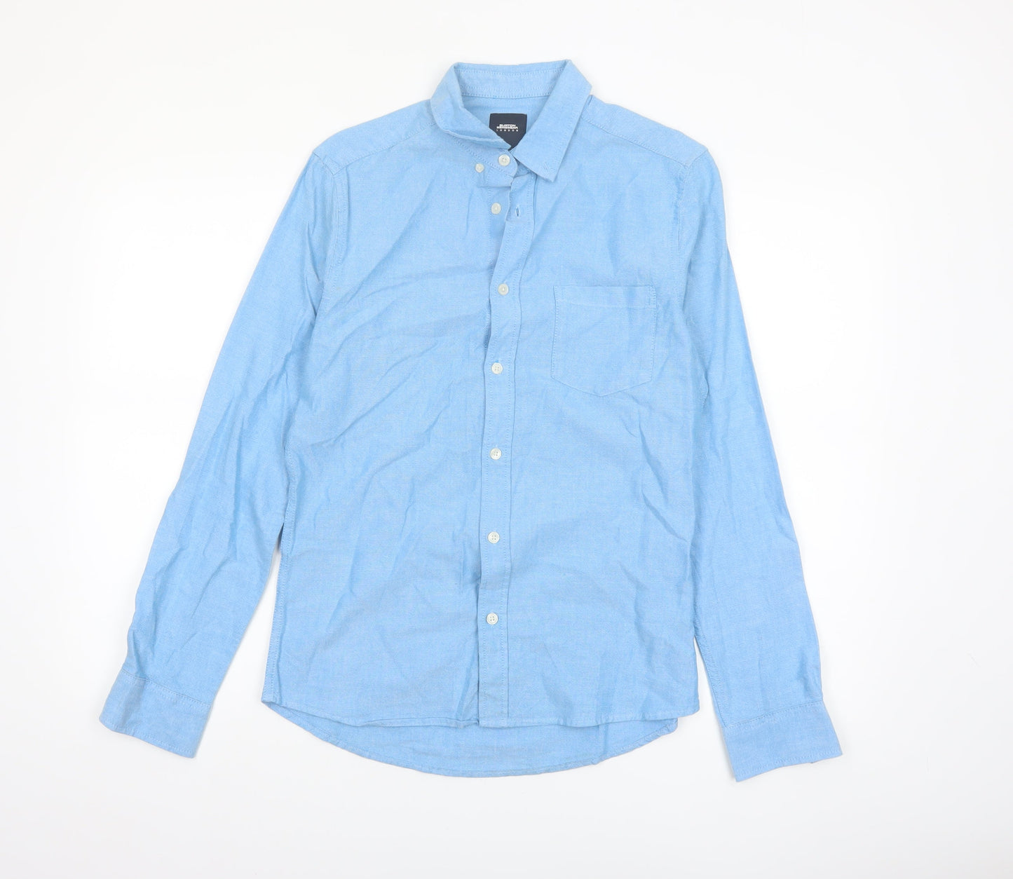 Burton Menswear London Blue Cotton Linen Button-Up Shirt Men S