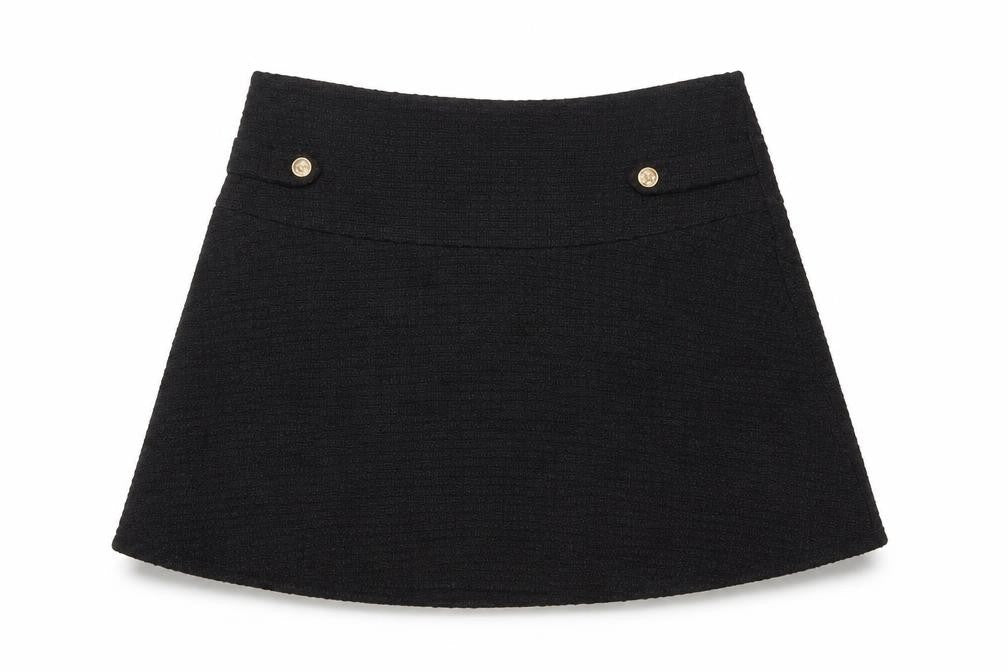 Front view of Dunnes Women Black Tweed A-Line Short Skirt, size 14