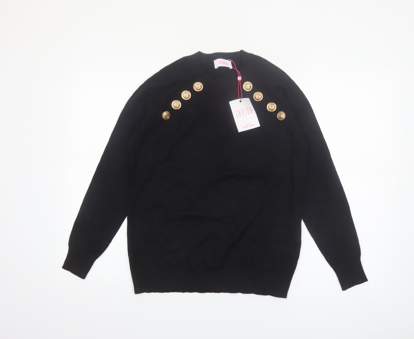 Savida Women's Black Button Detail Crew Neck Jumper Size 14
