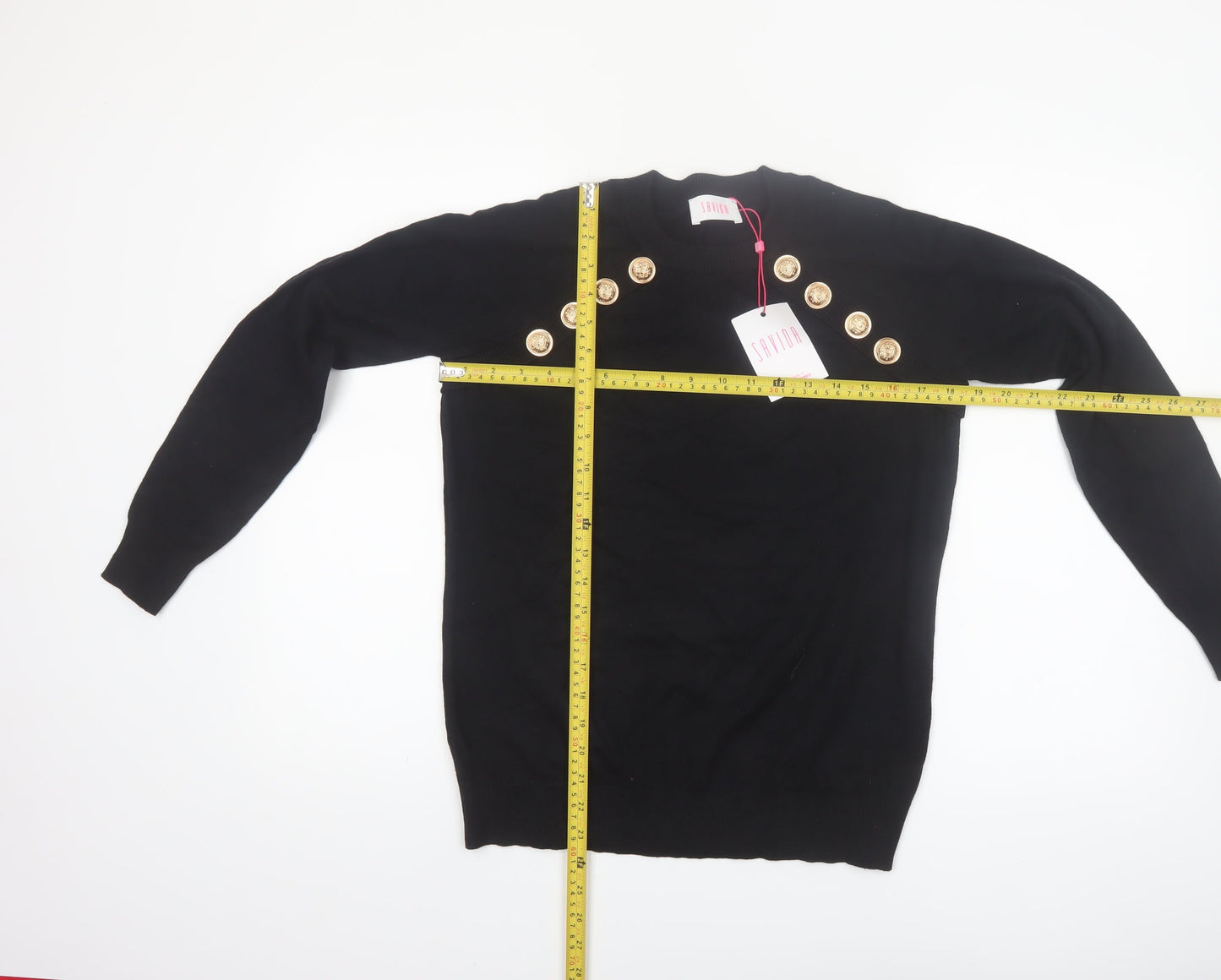 Savida Women's Black Button Detail Crew Neck Jumper Size 14