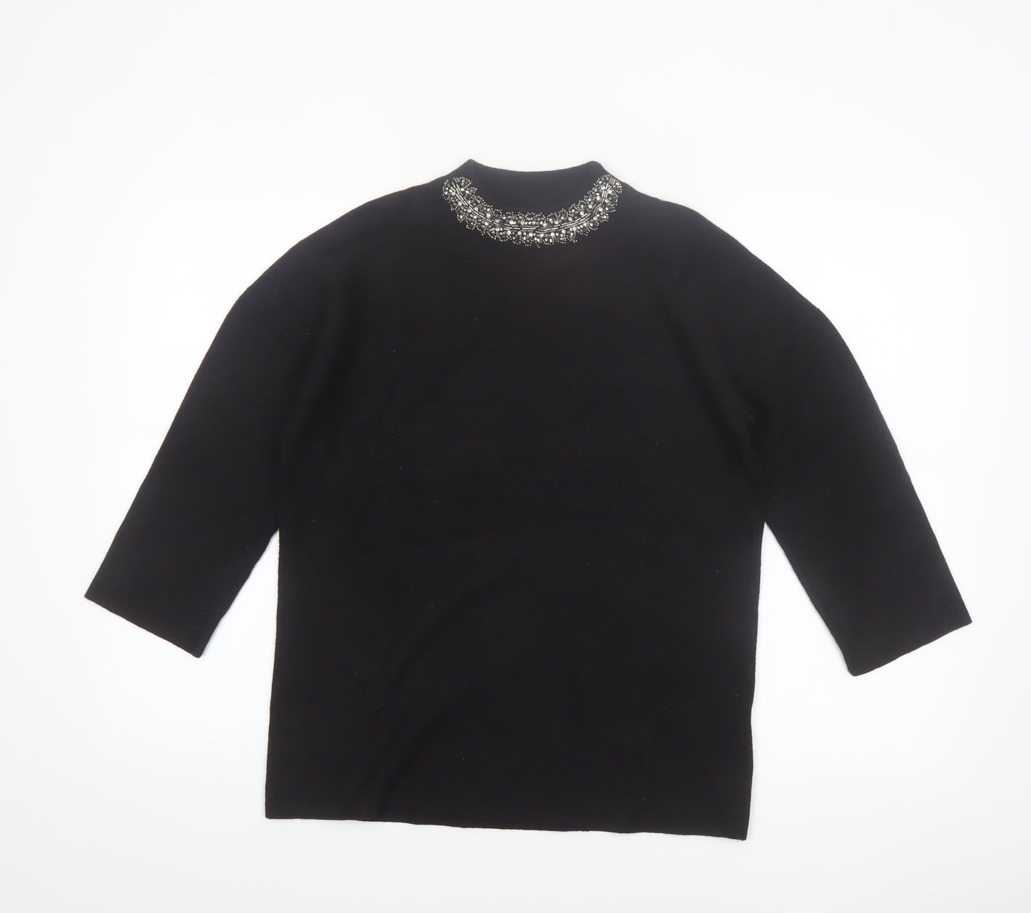 Paraphrase Womens Black Beaded High Neck 3/4 Sleeve Jumper Size 10