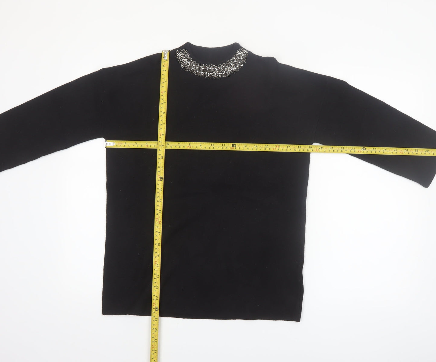Paraphrase Womens Black Beaded High Neck 3/4 Sleeve Jumper Size 10
