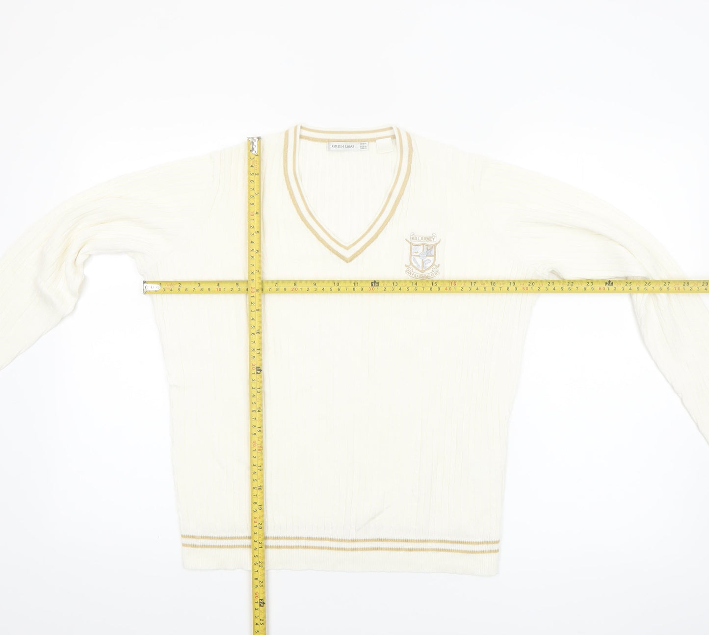 Green Lamb Women's Ivory V-Neck Pullover Jumper Size 10