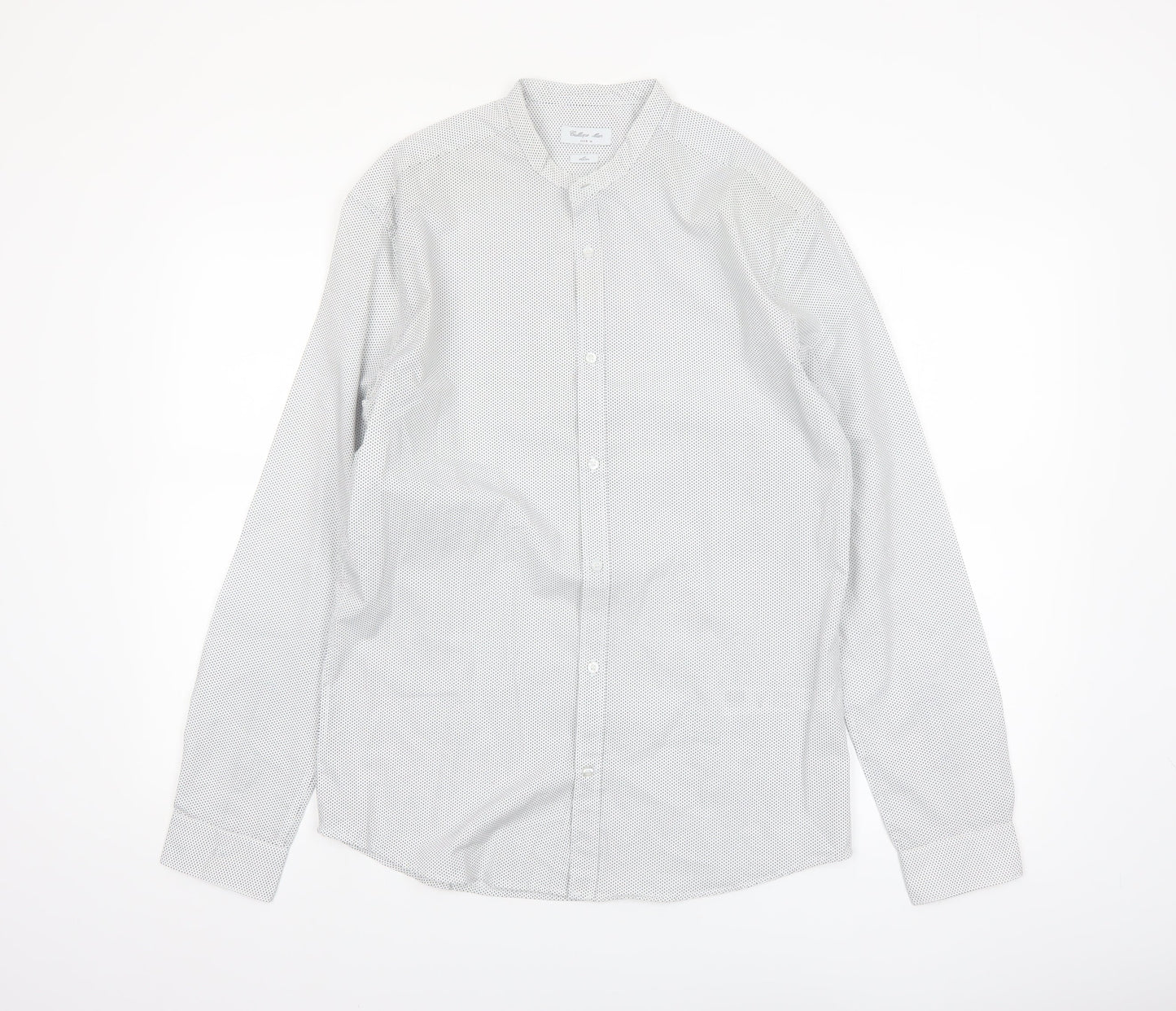 Calliope Man Men's White Polka Dot Slim Fit Long Sleeve Button-Up Shirt M