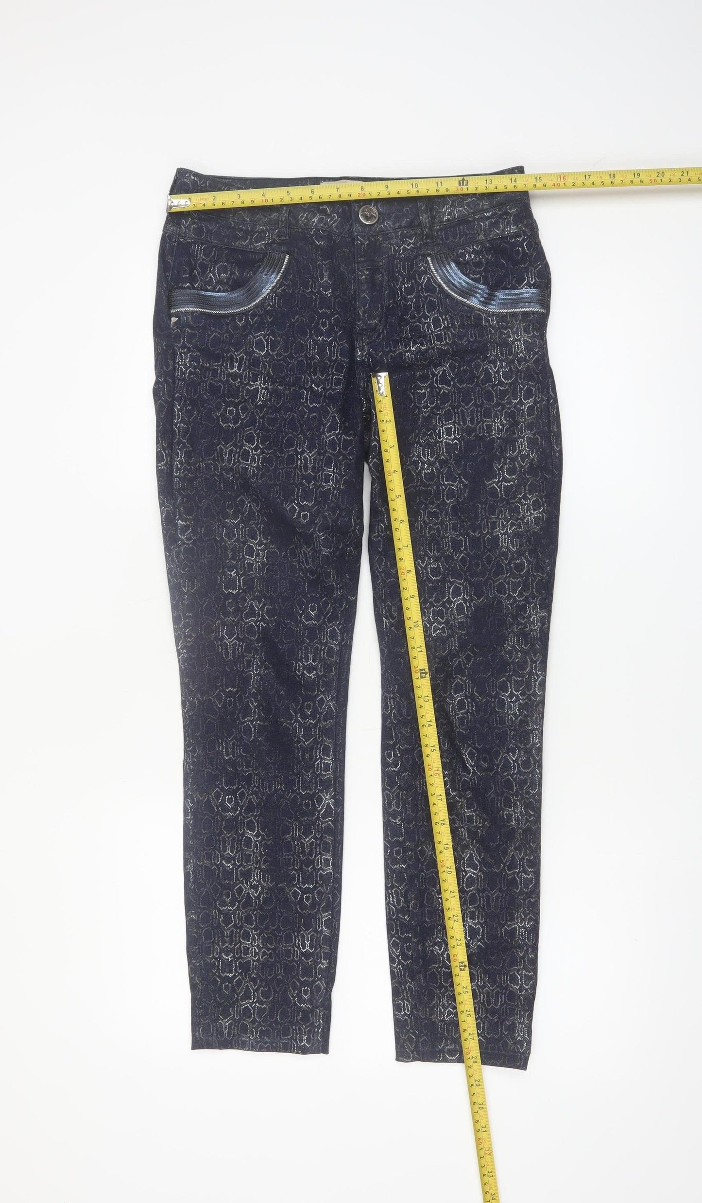 Mos Mosh Womens Blue Snake Print Naomi Cobra Jeans Size 26 Cotton Blend