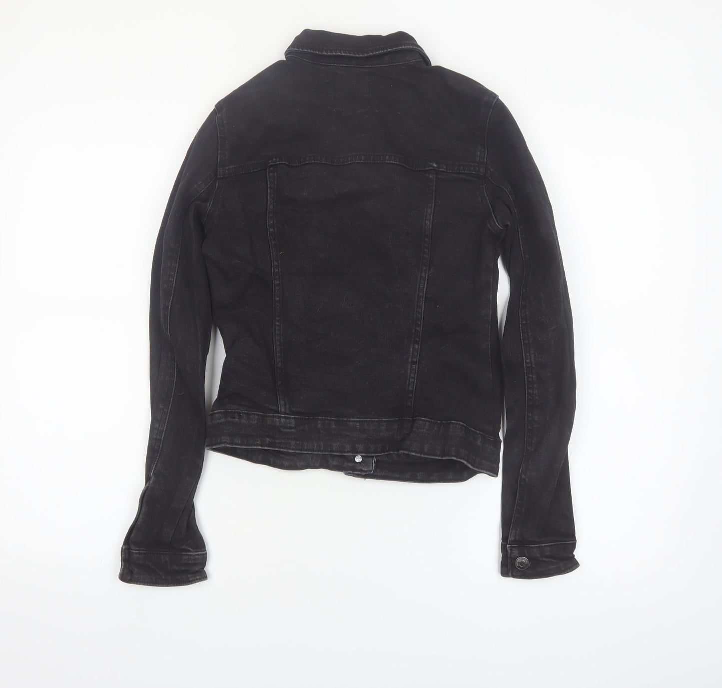 Bershka Women Black Denim Basic Jacket XS Collared Button Casual