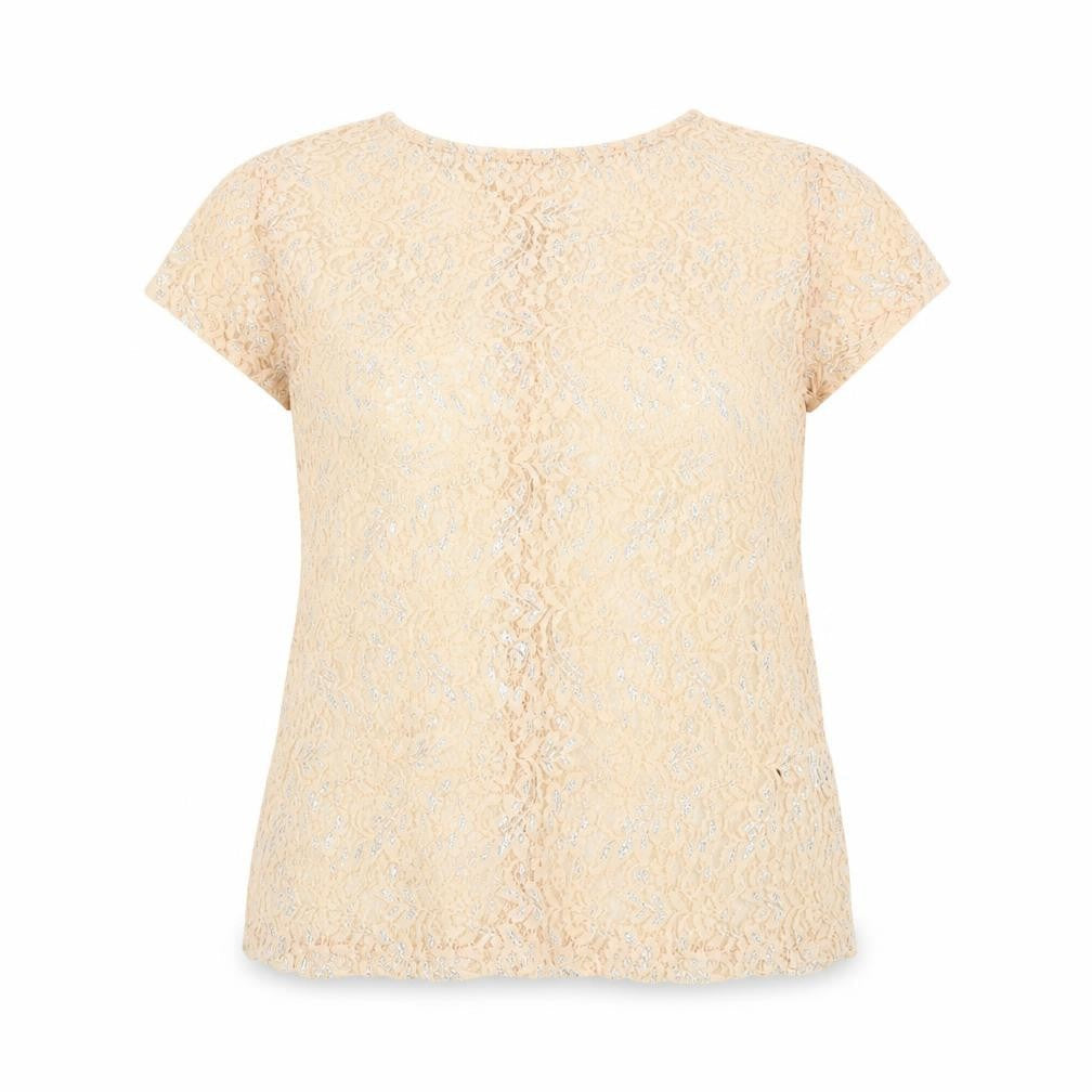 Warehouse Women's Beige Lace Short Sleeve Blouse UK 14