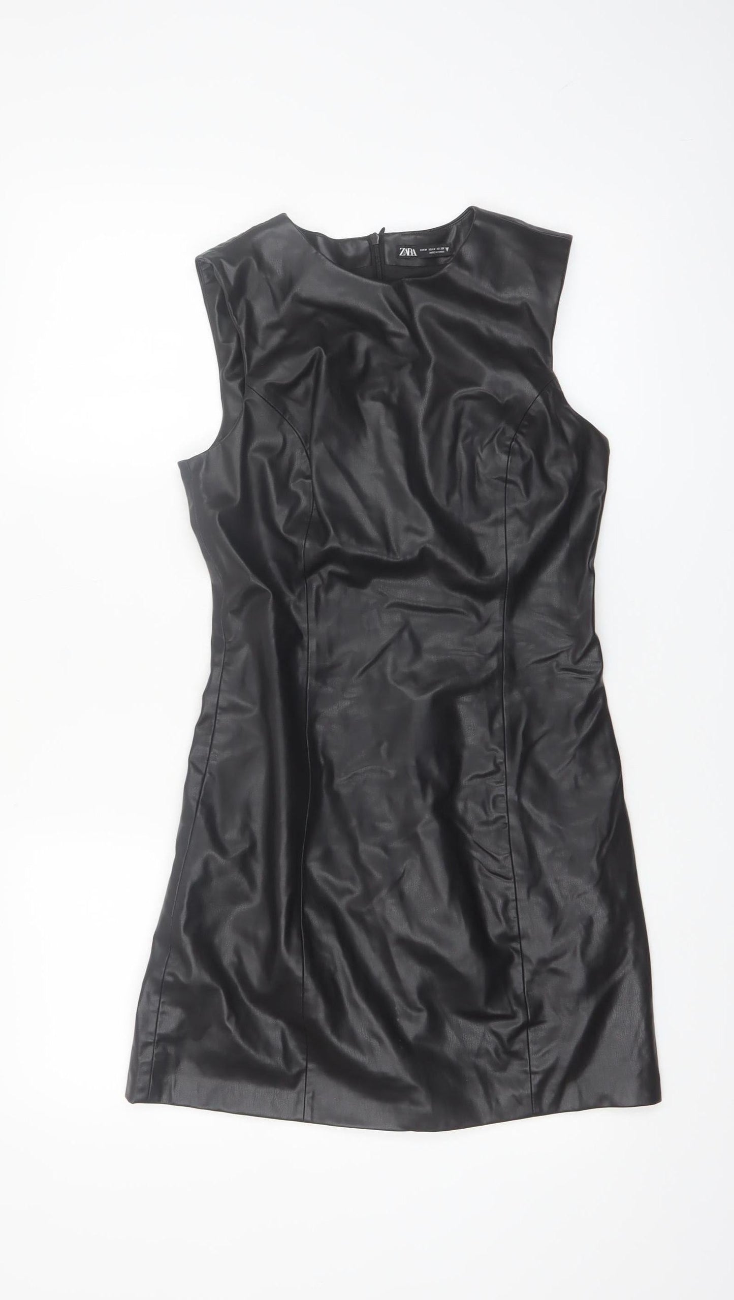 Zara Women's Black Faux Leather Sleeveless Sheath Dress Size 12
