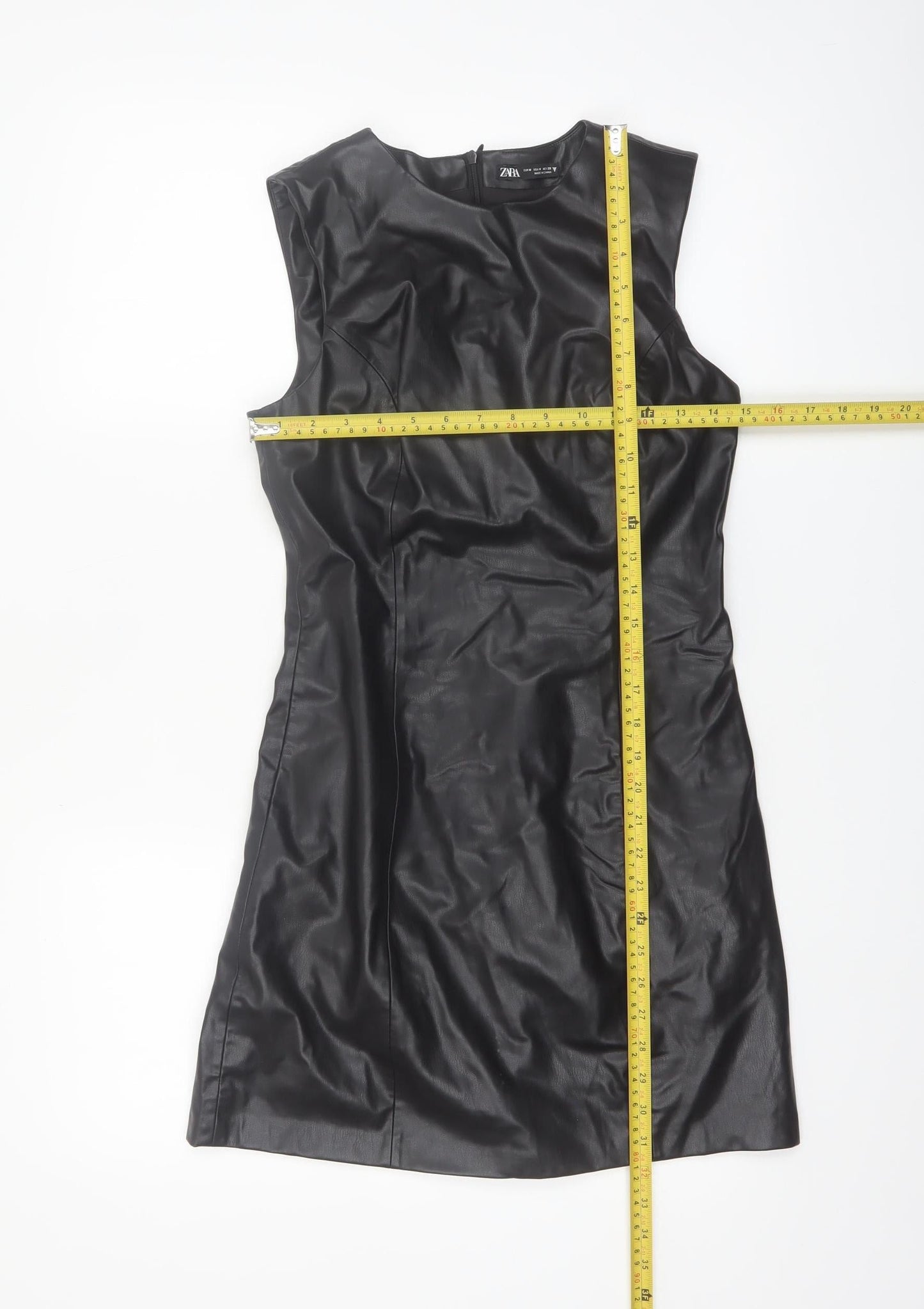 Zara Women's Black Faux Leather Sleeveless Sheath Dress Size 12