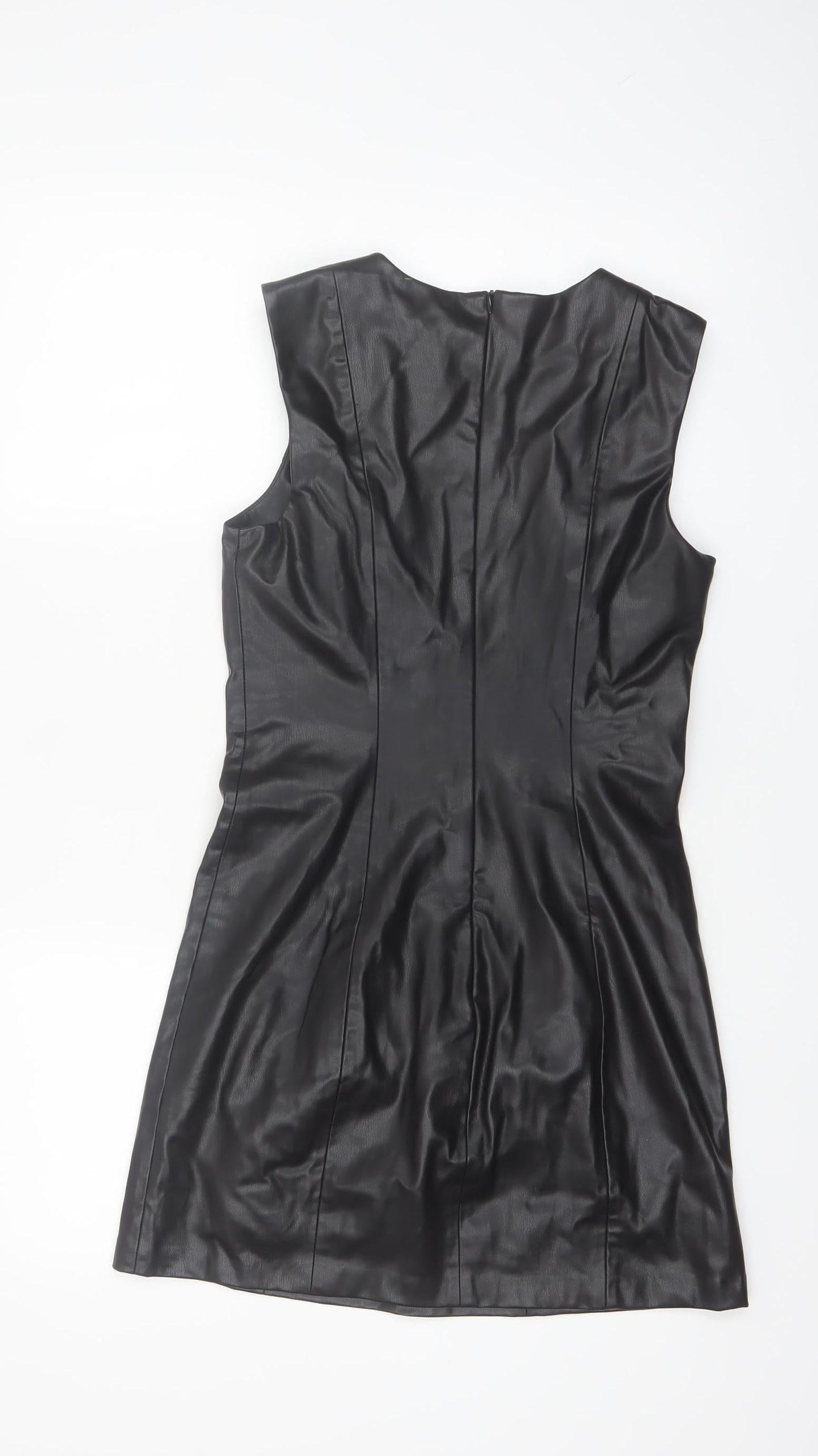 Zara Women's Black Faux Leather Sleeveless Sheath Dress Size 12