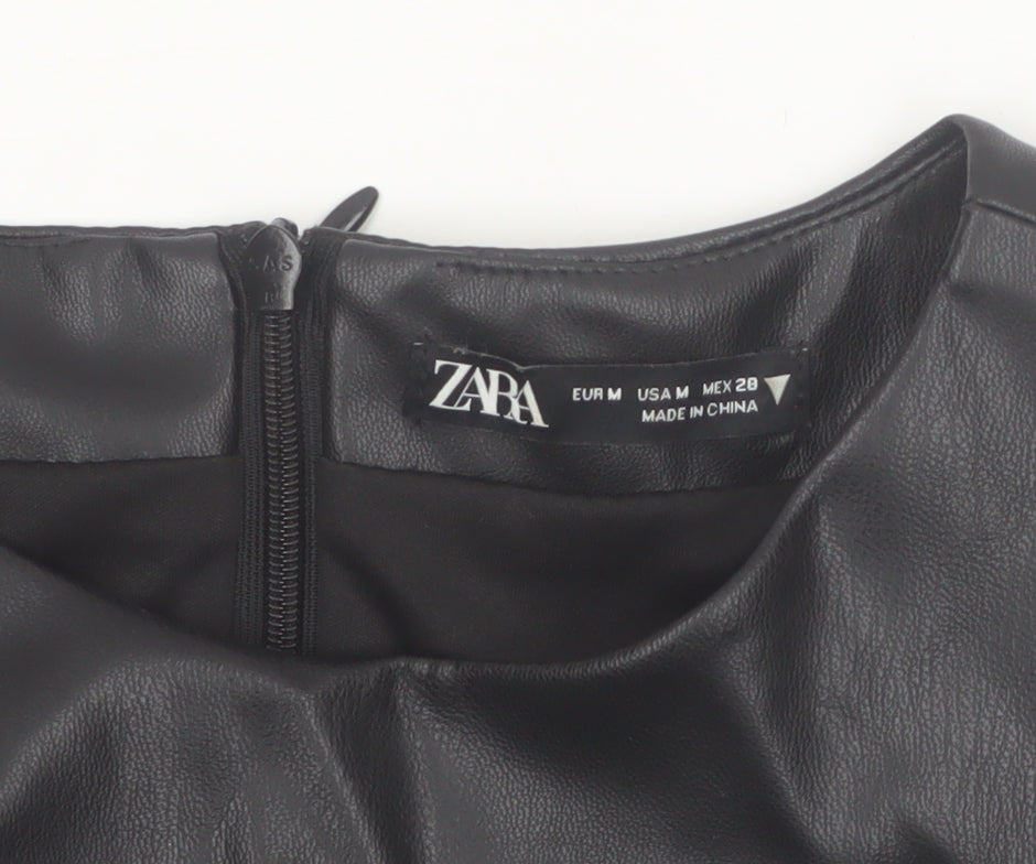 Zara Women's Black Faux Leather Sleeveless Sheath Dress Size 12