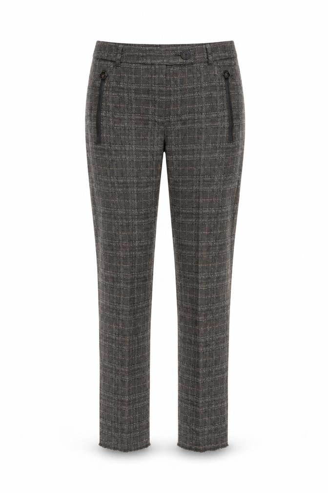 Zerres Women Brown Check Slim Fit Stretch Chino Trousers Size 8