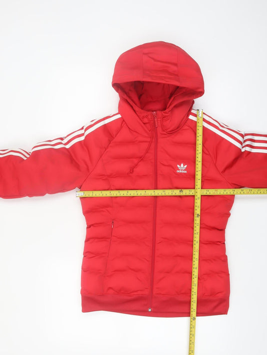 Adidas Womens Red Puffer Jacket Size 8 Hooded Full Zip Casual Coat