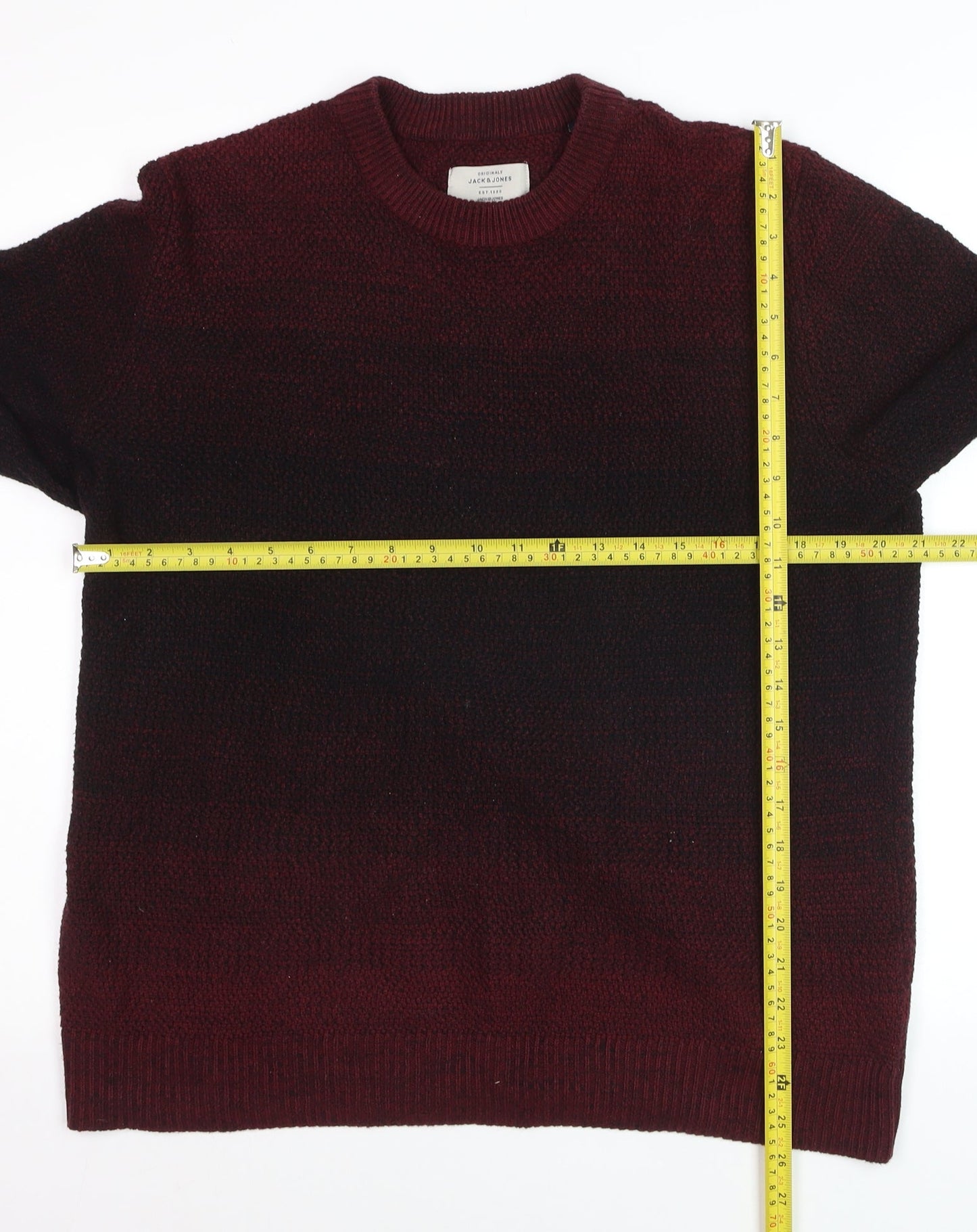 Jack & Jones Men’s Red Knit Cotton Jumper Size L Crew Neck Pullover