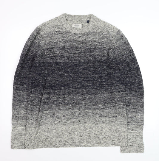 Jack & Jones Men's Grey Ombre Knit Cotton Jumper Size L