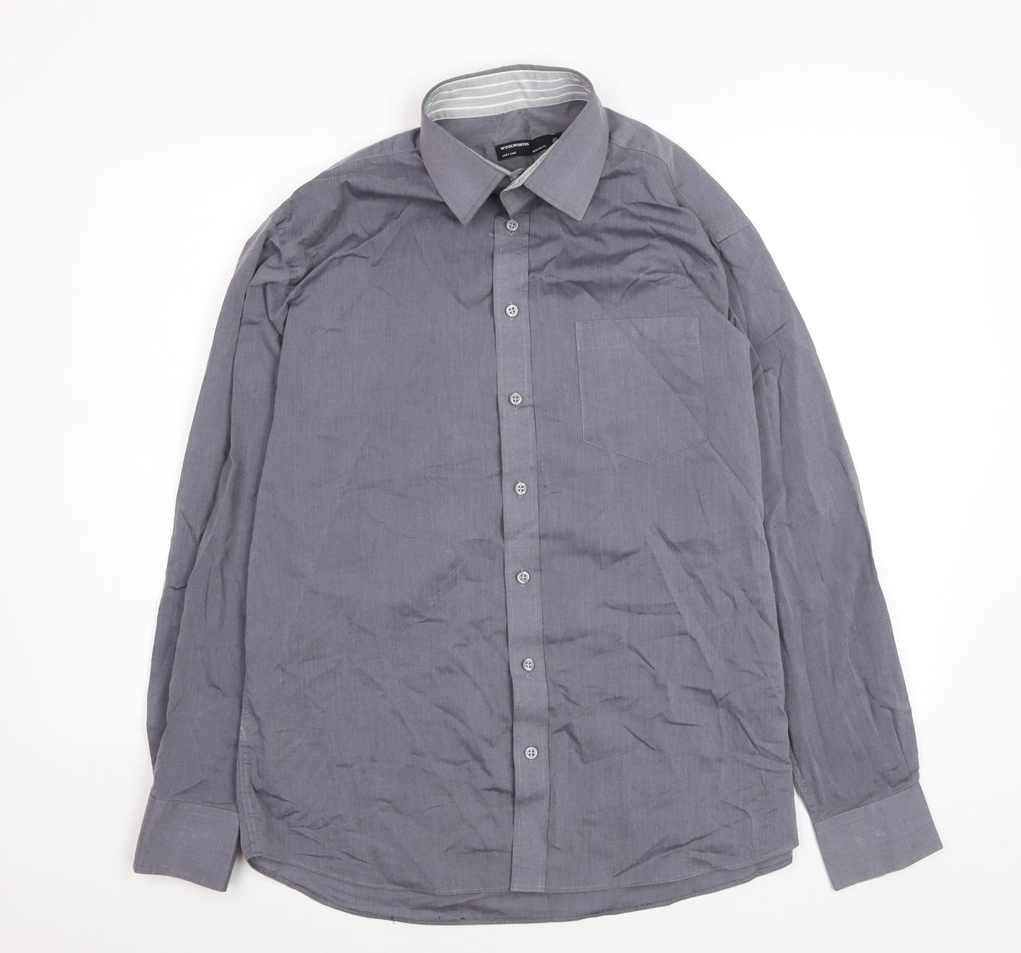 Woolworths Men's Grey Regular Fit Long Sleeve Button-Up Shirt Size 16