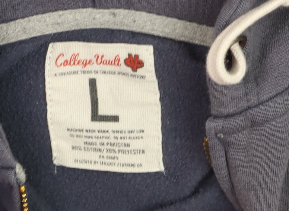 College Vault Men's Blue Full Zip Hoodie L Vintage Sports Logo