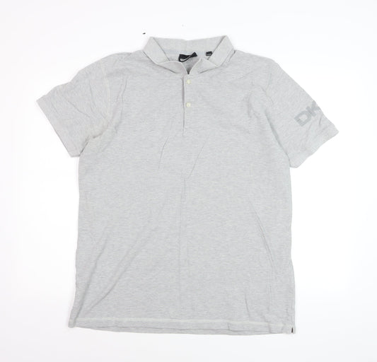 DKNY Men's Grey Cotton Short Sleeve Polo Shirt XL