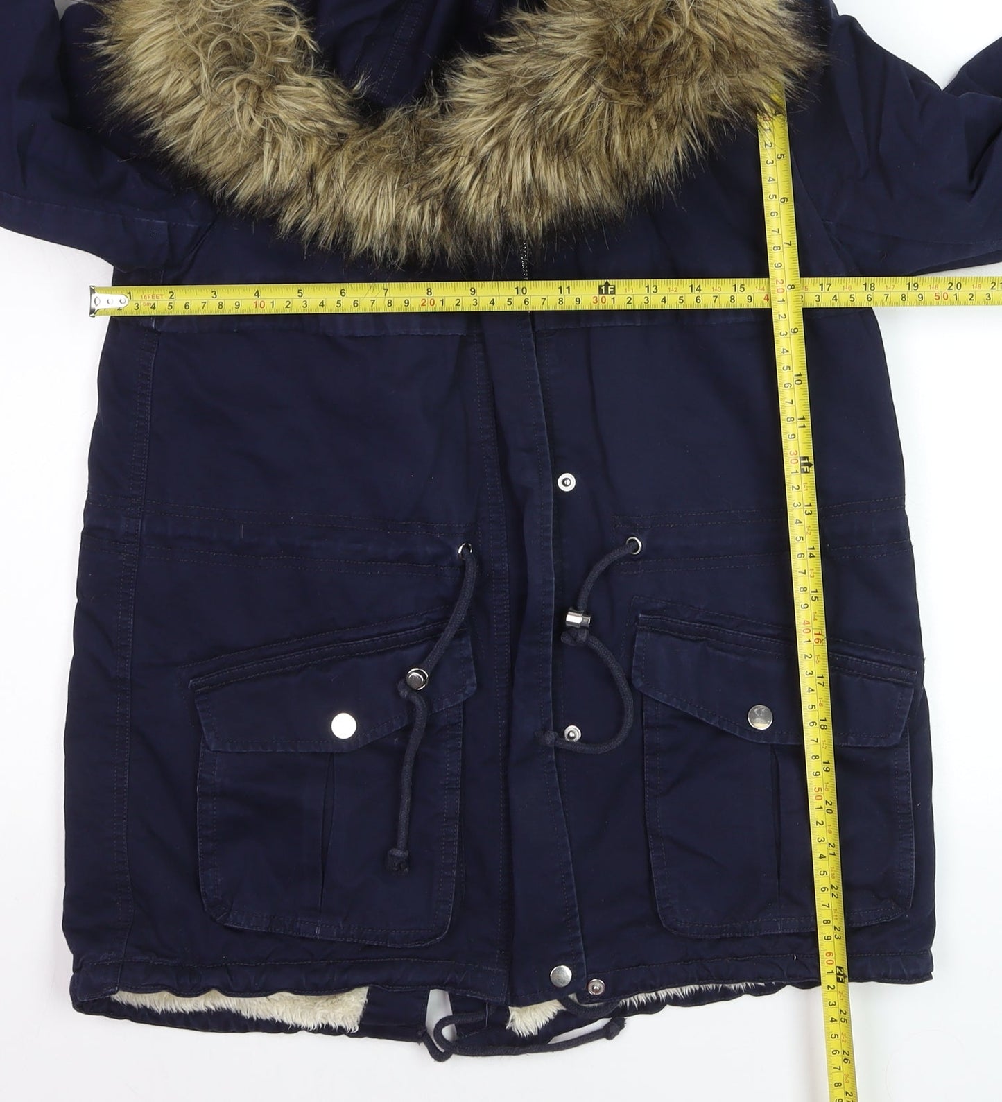 H&M Divided Women's Blue Faux Fur Hooded Parka Jacket Size 8