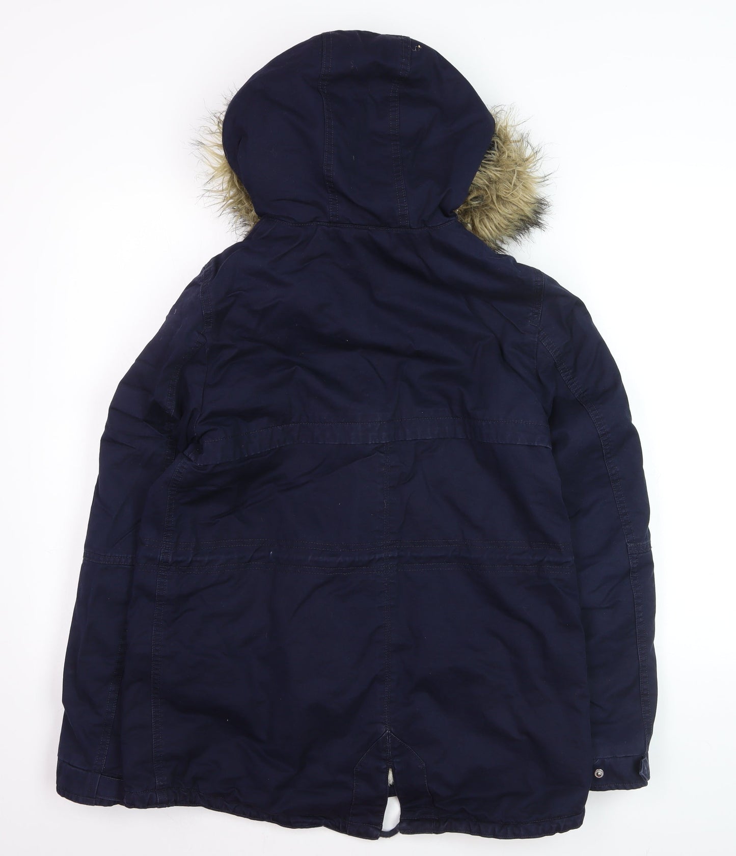 H&M Divided Women's Blue Faux Fur Hooded Parka Jacket Size 8