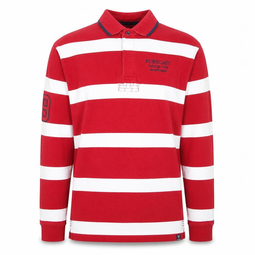 Forecast Men's Red Striped Long Sleeve Rugby Polo Shirt XL