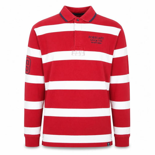 Forecast Men's Red Striped Long Sleeve Rugby Polo Shirt XL