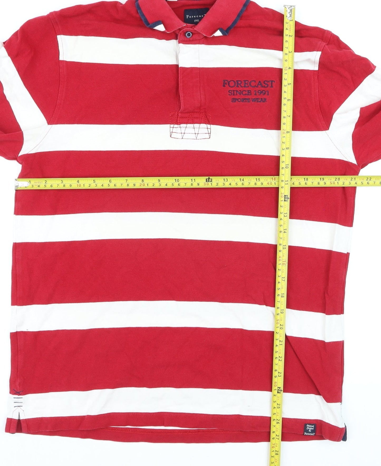 Forecast Men's Red Striped Long Sleeve Rugby Polo Shirt XL