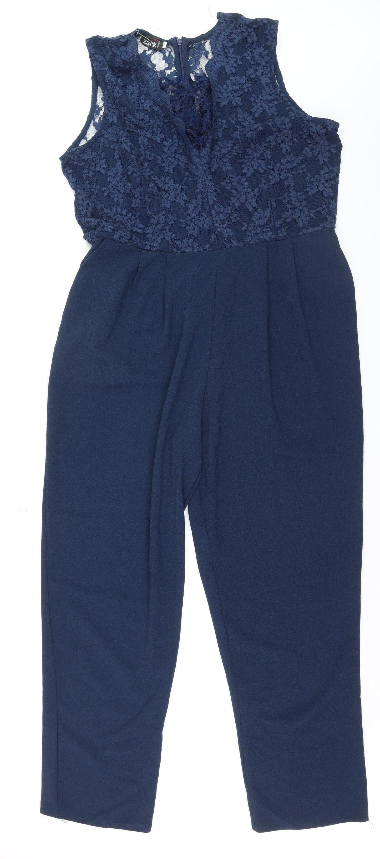 Zack London Women's Navy Lace Sleeveless Jumpsuit Size 10 Elegant Evening