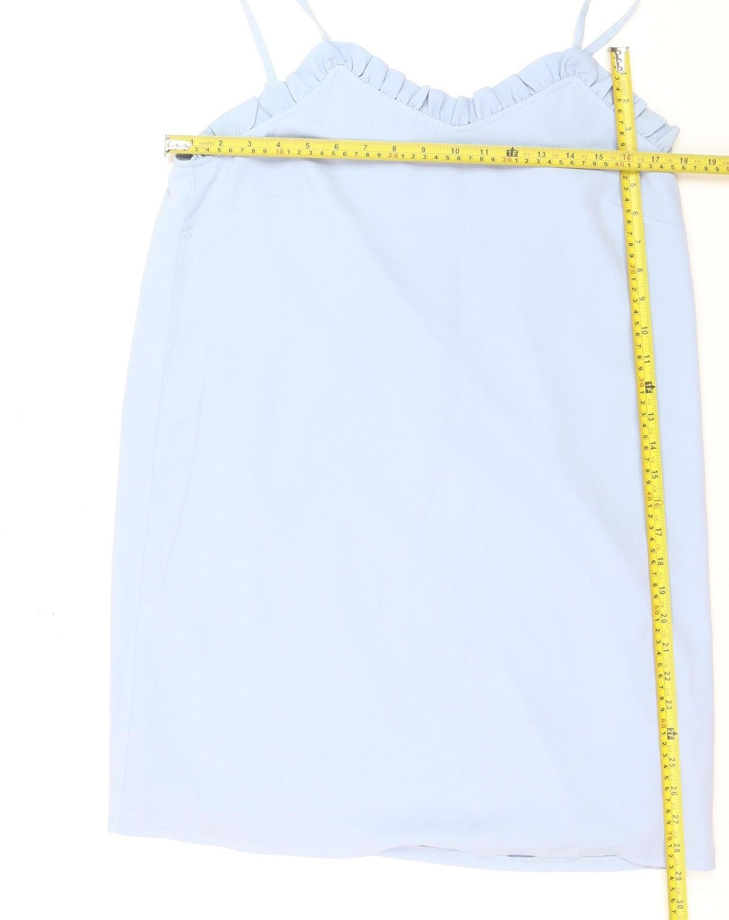 Topshop Women’s Blue Slip Dress Size 10 Ruffle V-Neck Sleeveless