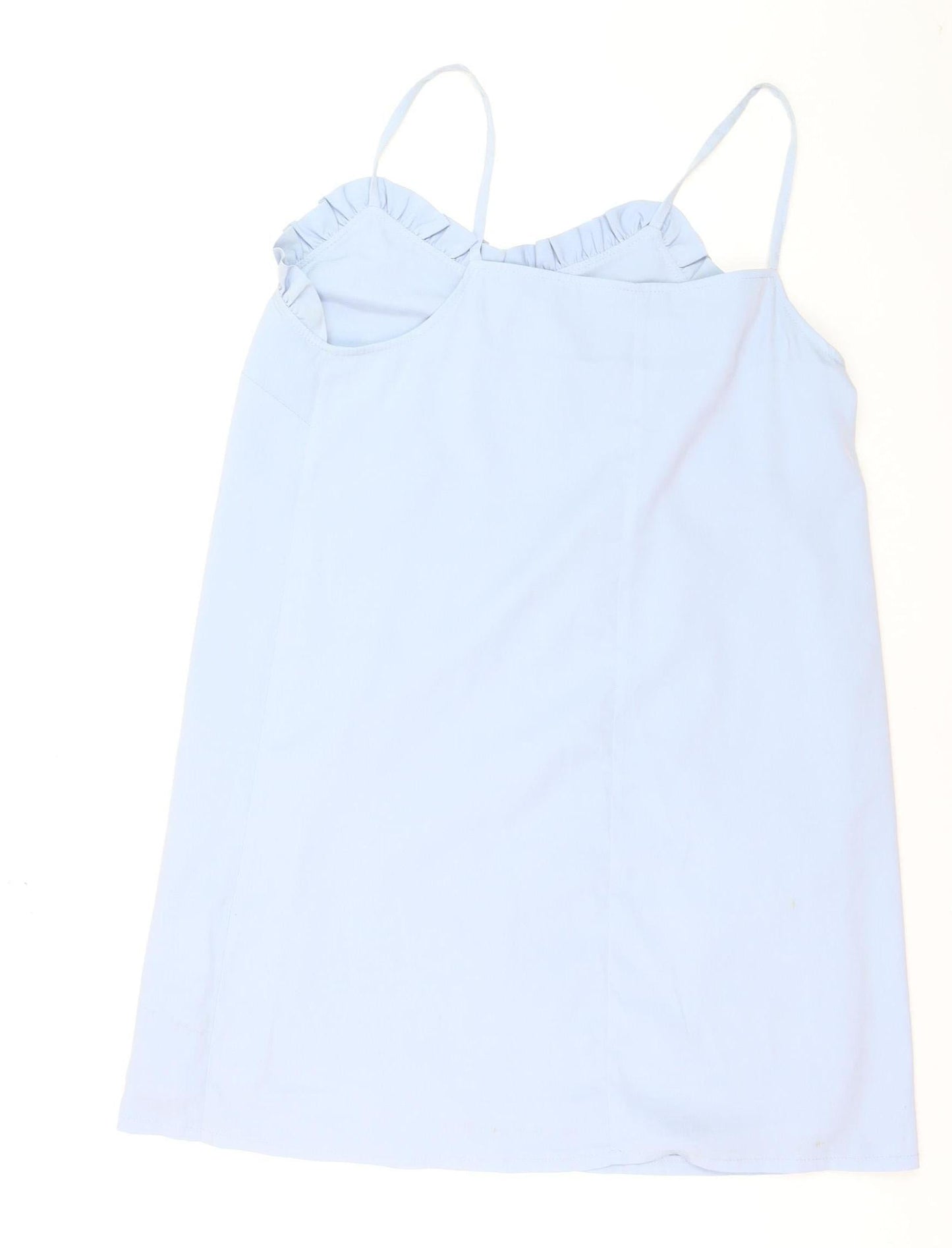 Topshop Women’s Blue Slip Dress Size 10 Ruffle V-Neck Sleeveless