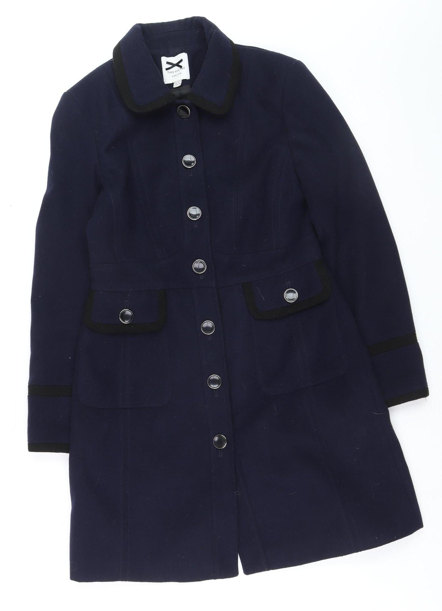 Ruby and Ted Women's Navy Blue Wool-Look Mid-Length Overcoat UK 12