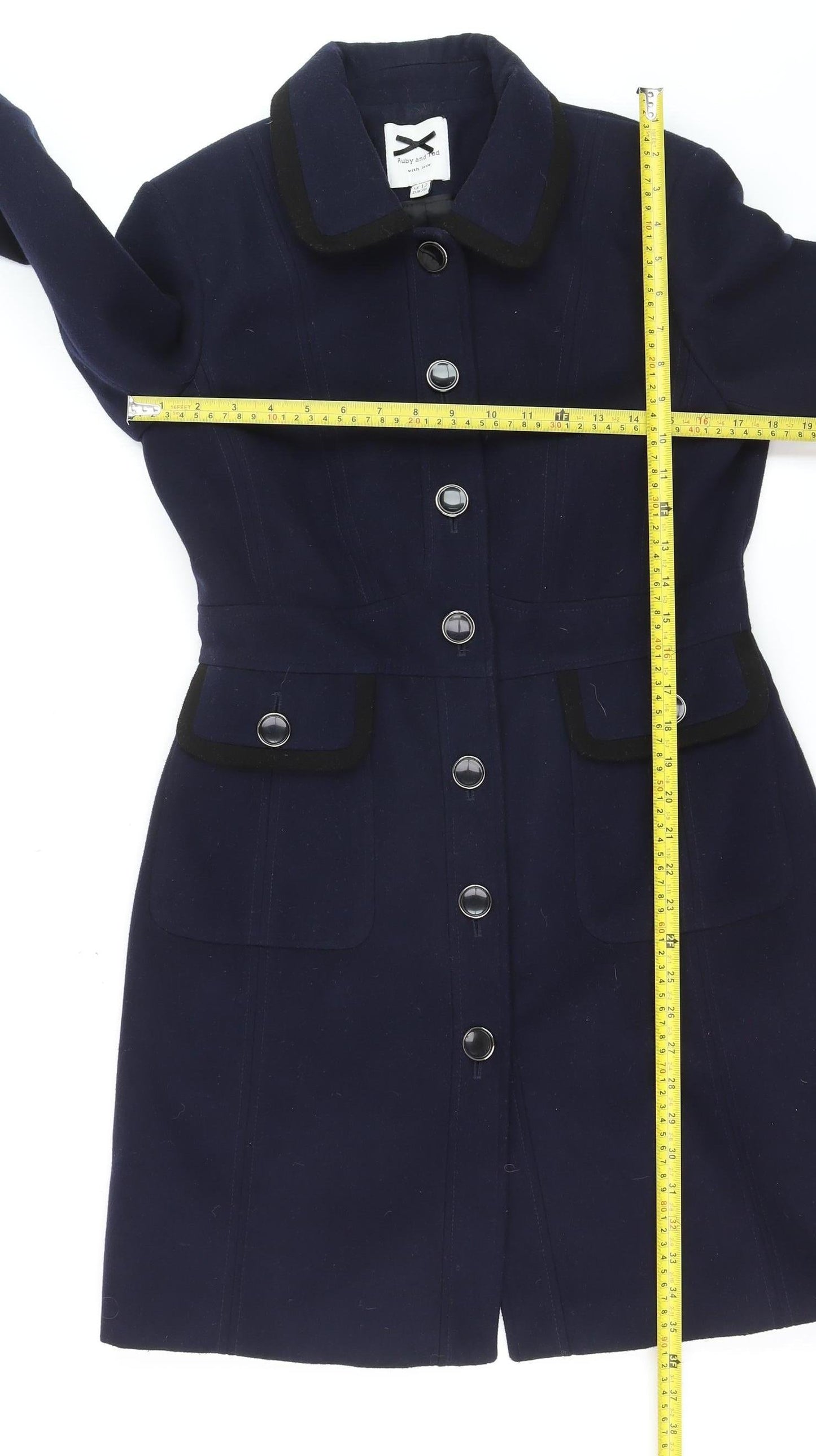Ruby and Ted Women's Navy Blue Wool-Look Mid-Length Overcoat UK 12