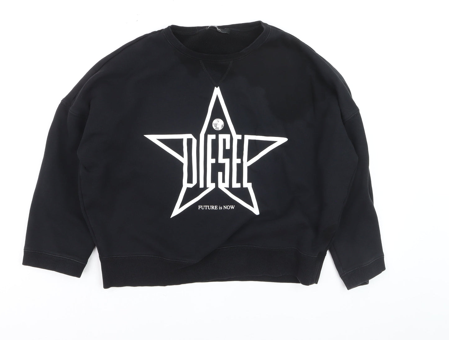 Diesel Womens Black M Pullover Sweatshirt Star Logo Crew Neck