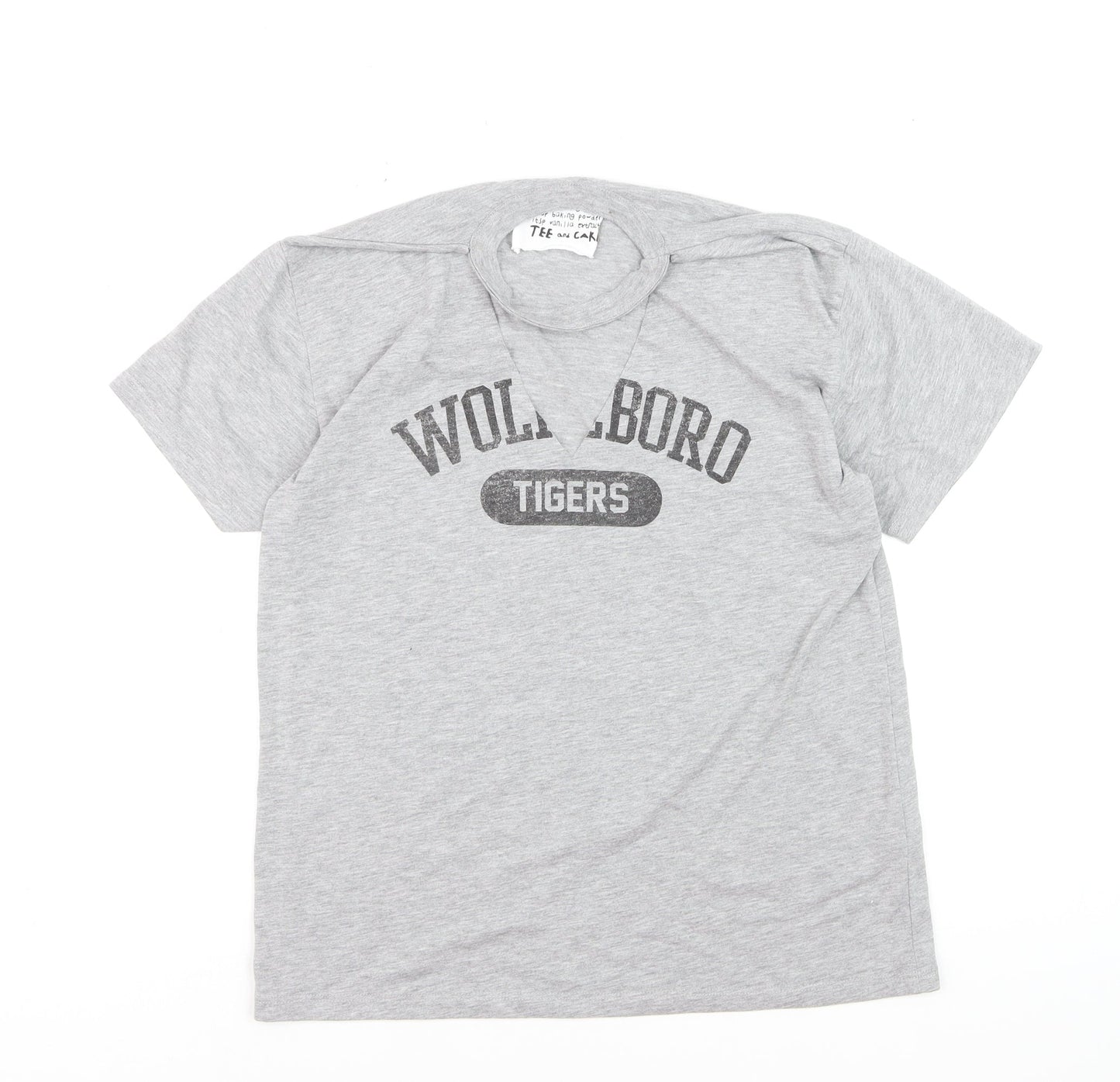 Topshop Women Grey Graphic Cotton Blend T-Shirt Size 10