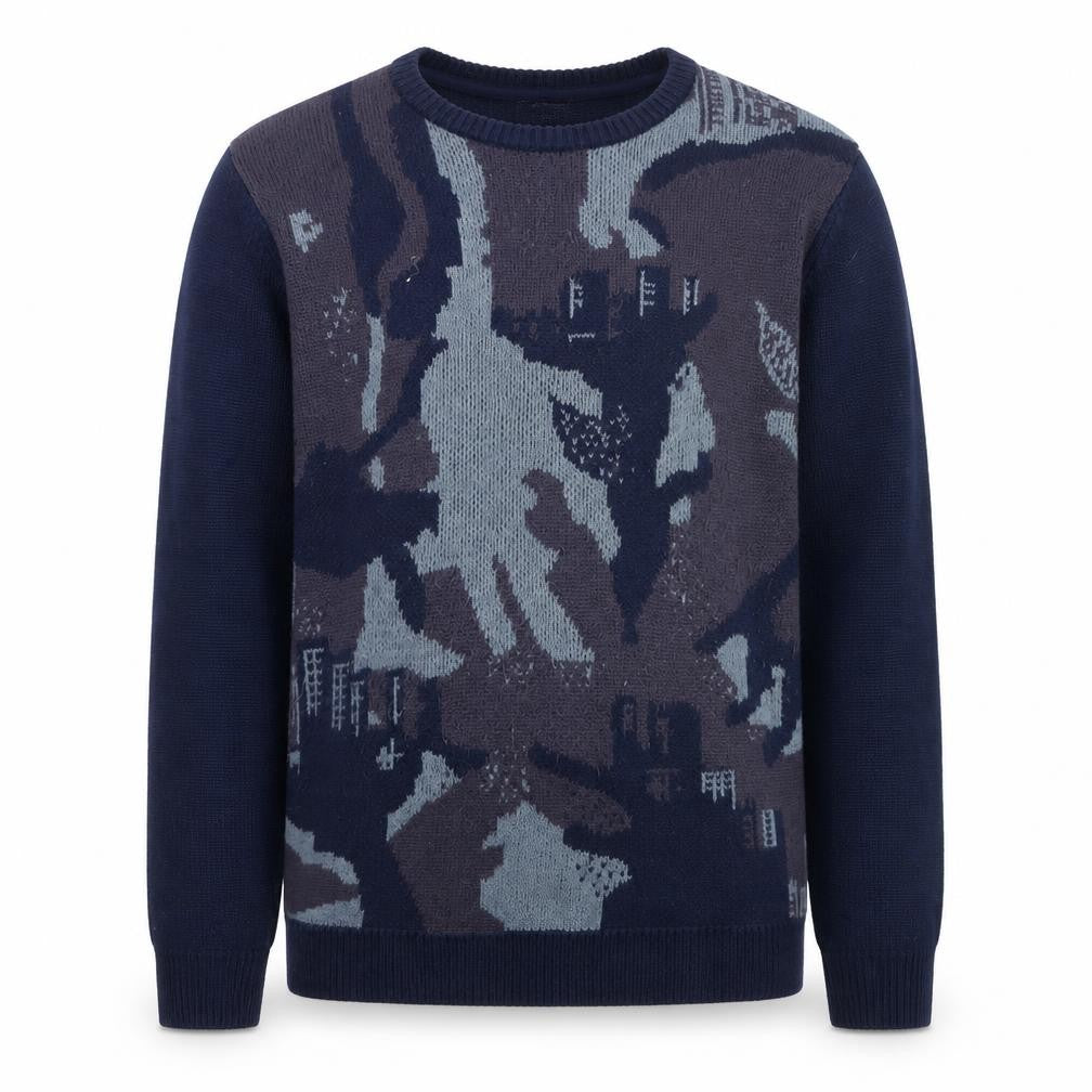 Soviet Men's Blue Camouflage Knit Crew Neck Jumper XL