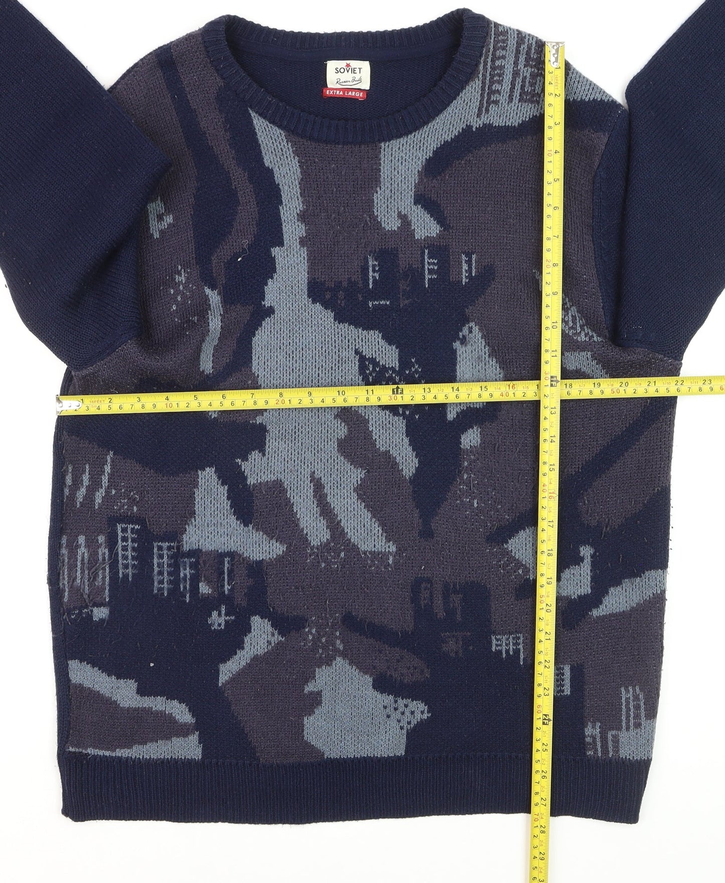 Soviet Men's Blue Camouflage Knit Crew Neck Jumper XL