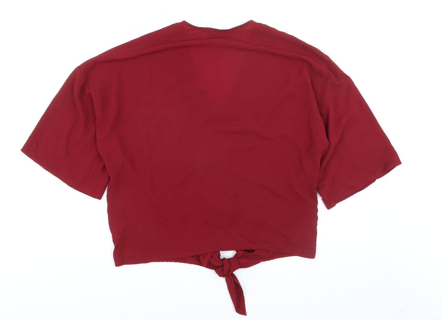 Select Women Red Cropped Zip Front V-Neck Blouse UK 8