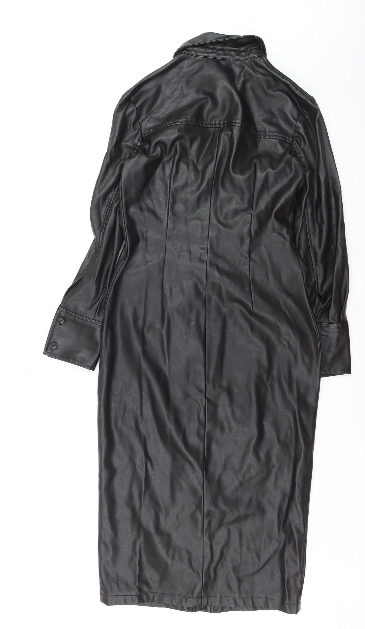 Vero Moda Womens Black Faux Leather Long Trench Coat S