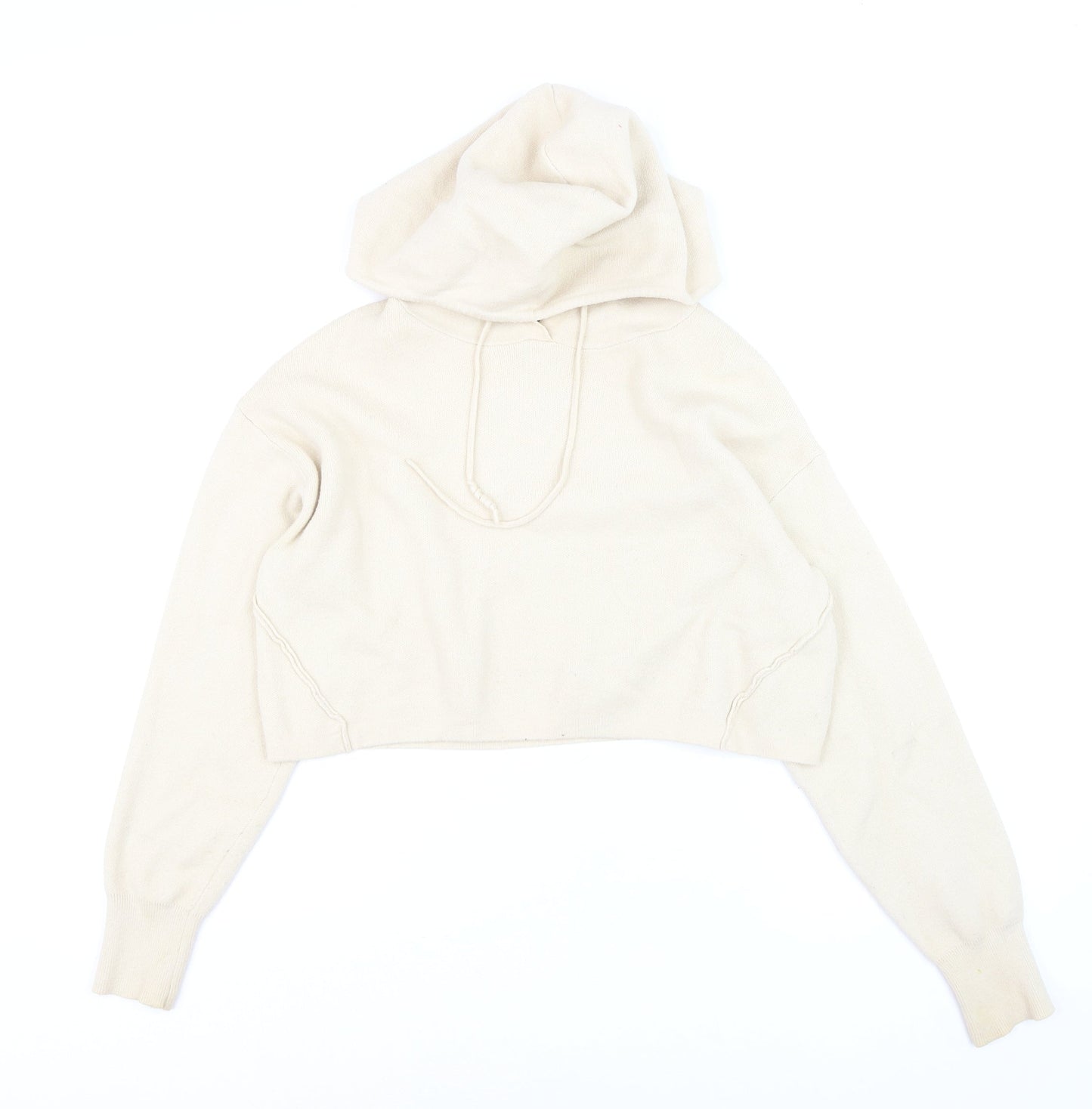 Bershka Women Beige Knit Pullover Hoodie Size 8 Regular Fit