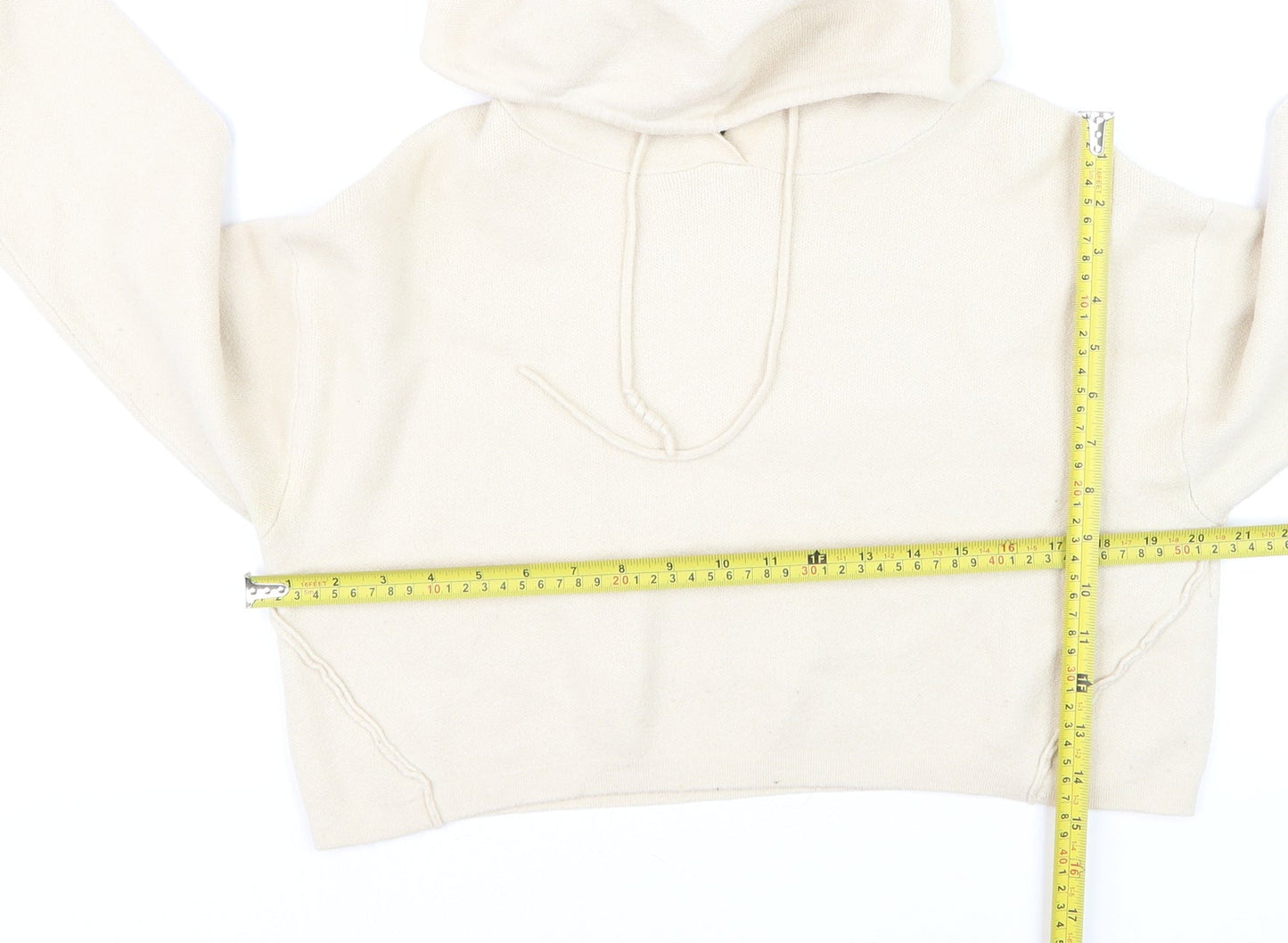 Bershka Women Beige Knit Pullover Hoodie Size 8 Regular Fit