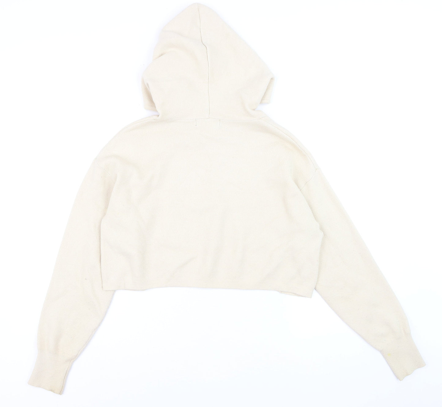 Bershka Women Beige Knit Pullover Hoodie Size 8 Regular Fit
