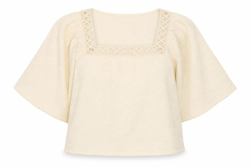 Gallery Women Ivory Bohemian Crochet Neck Blouse XL