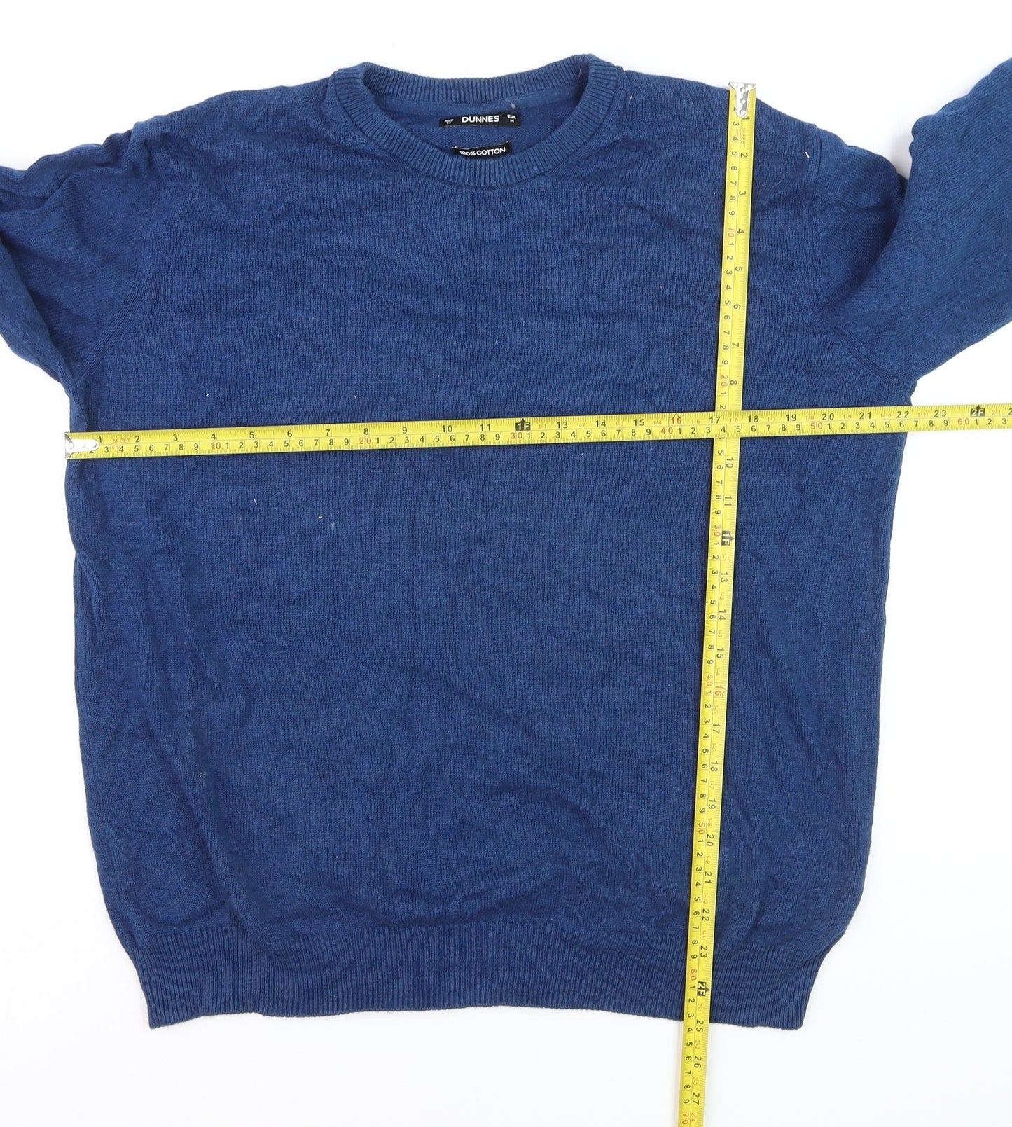 Dunnes Men Blue Cotton Crew Neck Pullover Jumper Size M