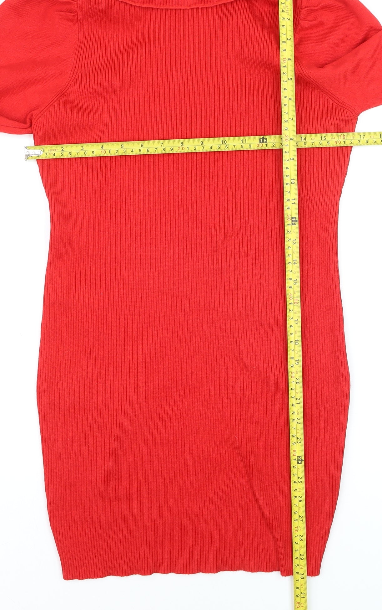 Nasty Gal Women's Red Roll Neck Long Sleeve Tunic Jumper Size L