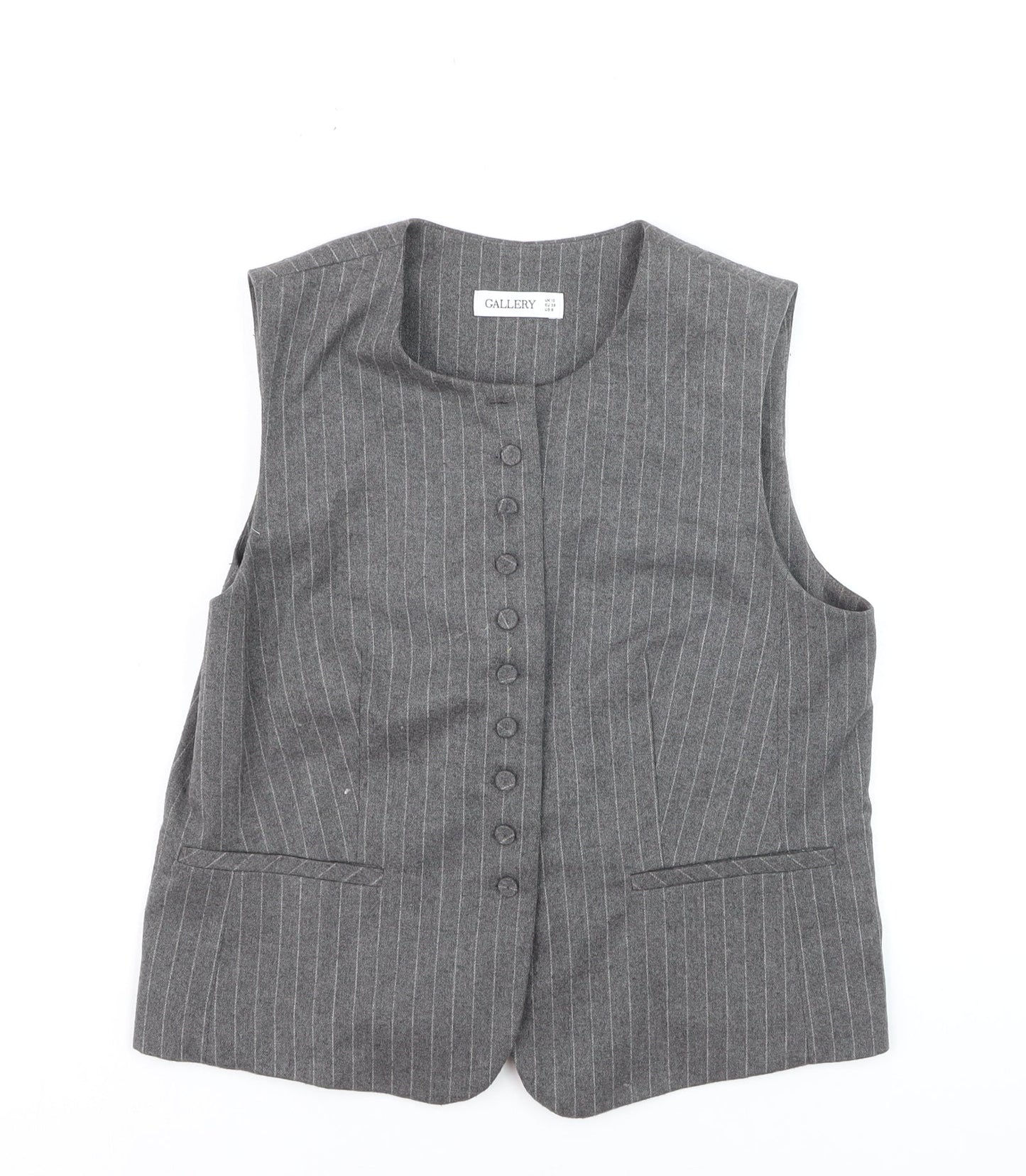 Gallery Women's Grey Pinstripe Wool Blend Waistcoat UK 10