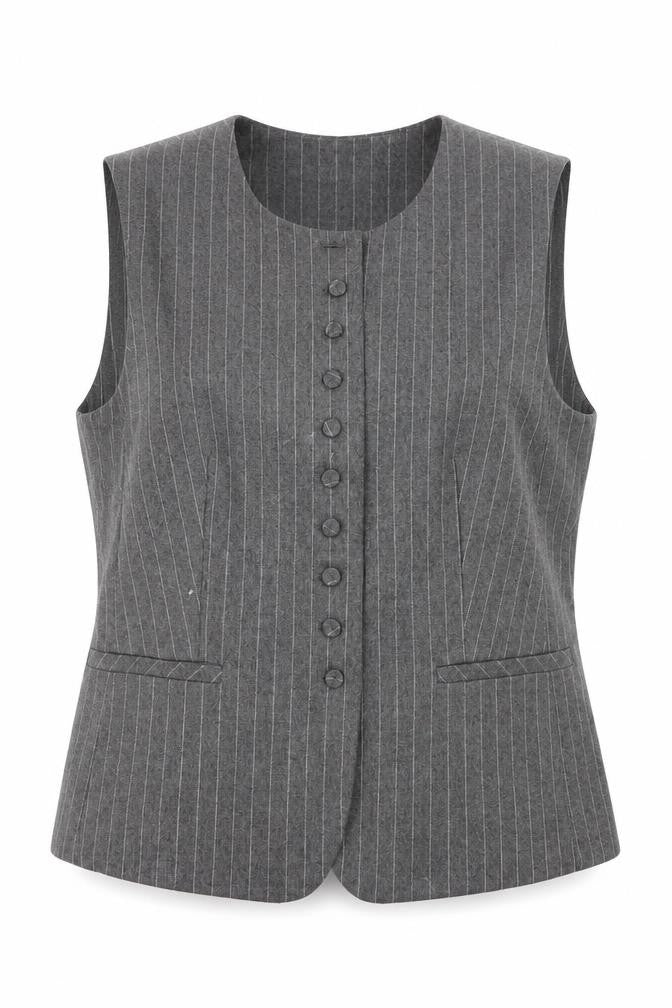 Gallery Women's Grey Pinstripe Wool Blend Waistcoat UK 10