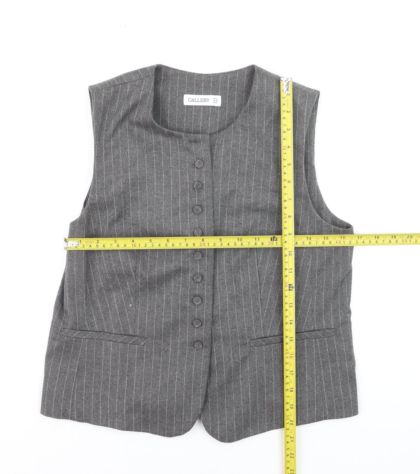 Gallery Women's Grey Pinstripe Wool Blend Waistcoat UK 10