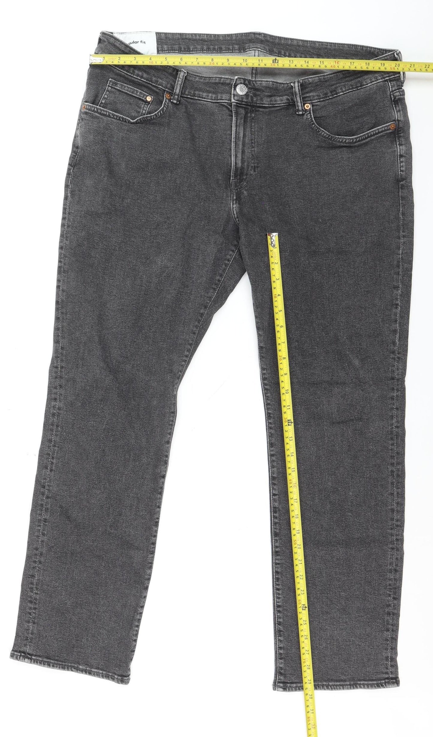 H&M Mens Grey Regular Fit Straight Jeans Size 42x32 Denim Stretch