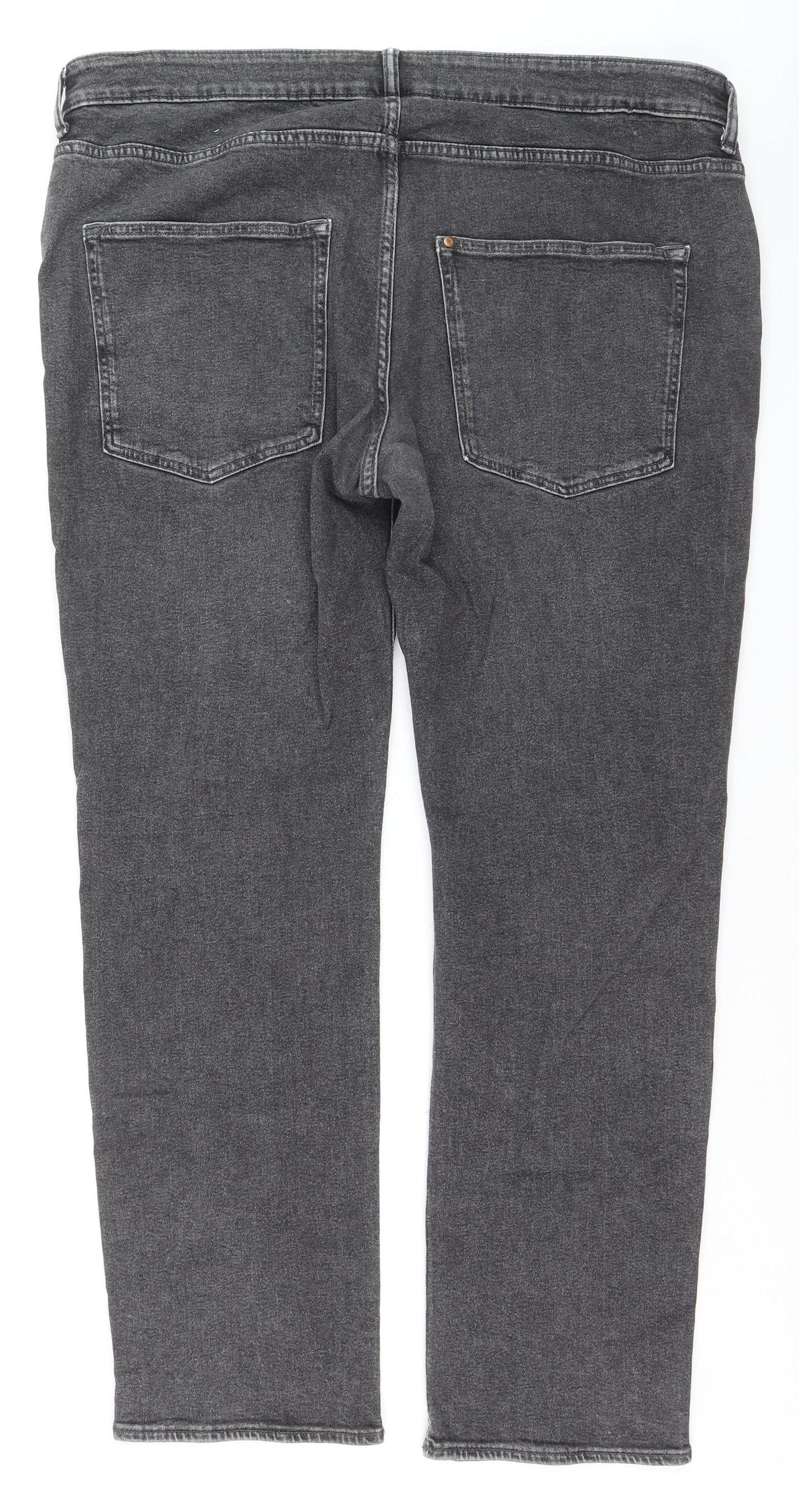 H&M Mens Grey Regular Fit Straight Jeans Size 42x32 Denim Stretch