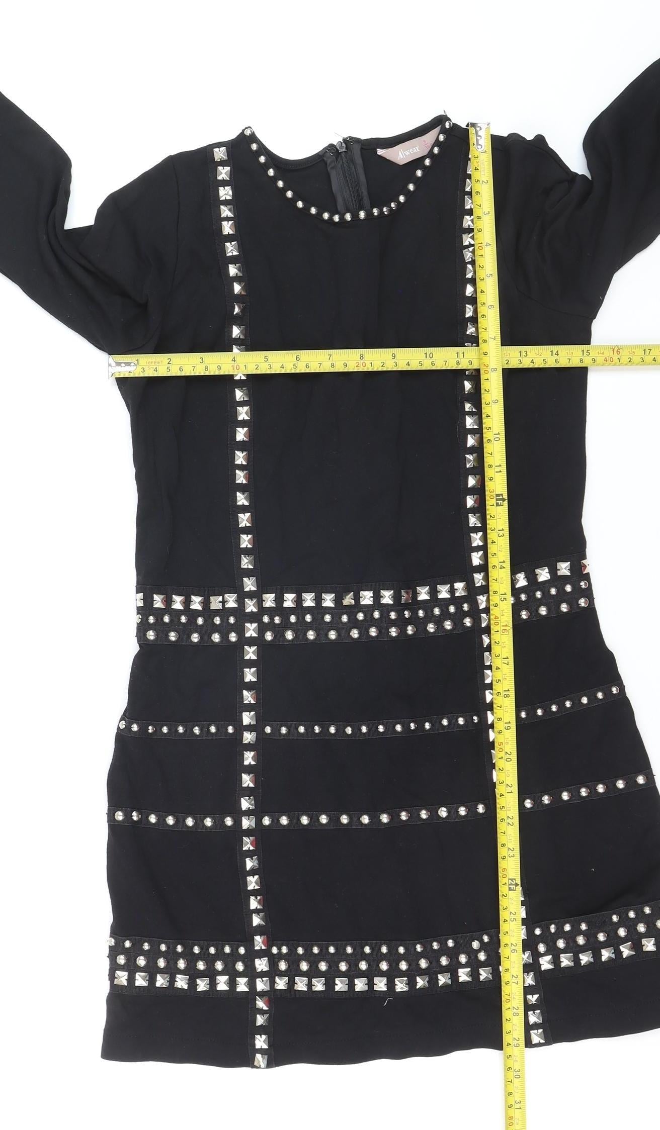 Alwear Women Black Size 8 Studded Bodycon Party Dress